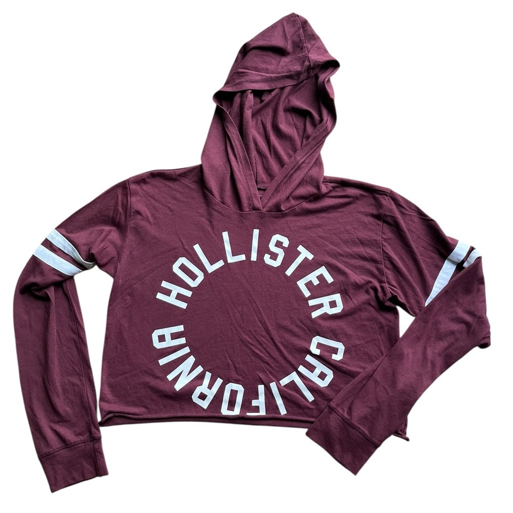 Hollister woman’s size small Burgundy Cropped Hoodie with White Accents
